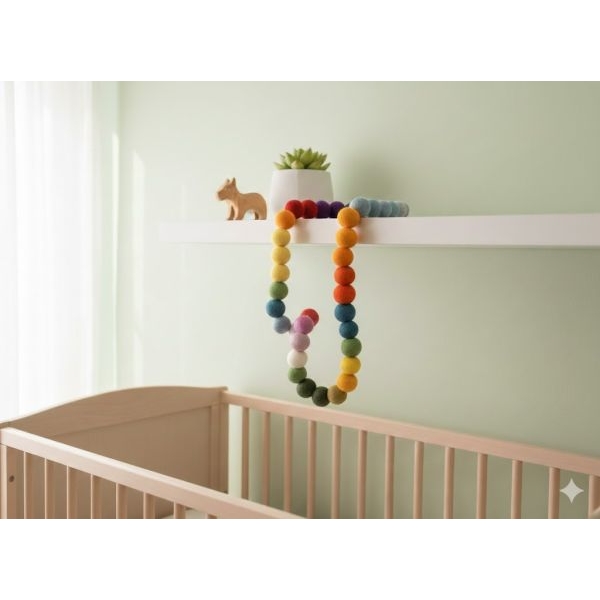 Whimsical 140 cm Hand‑Felted Wool Garland – 57 Colorful Balls - Image 3