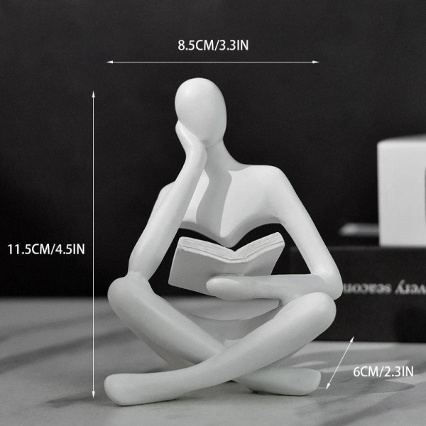 White Abstract Reading Books Figurine Thinker Statue Resin Sculpture - Image 2