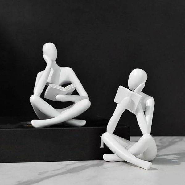 White Abstract Reading Books Figurine Thinker Statue Resin Sculpture - Image 3
