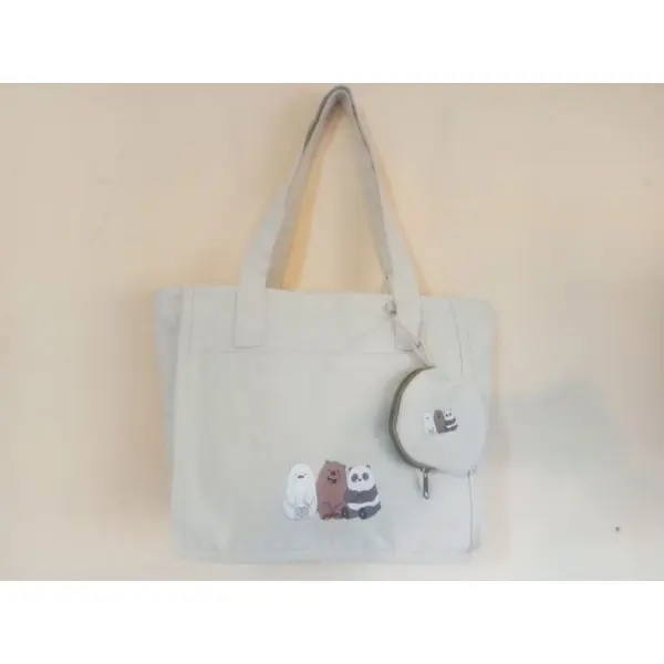 White Cotton Shoulder Bag – 3 Compartments & Round Coin Pouch - Image 3