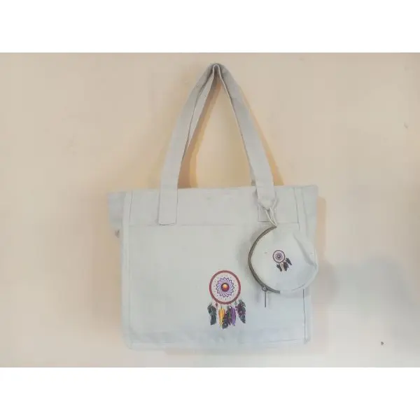 White Cotton Shoulder Bag – 3 Compartments & Round Coin Pouch - Image 4