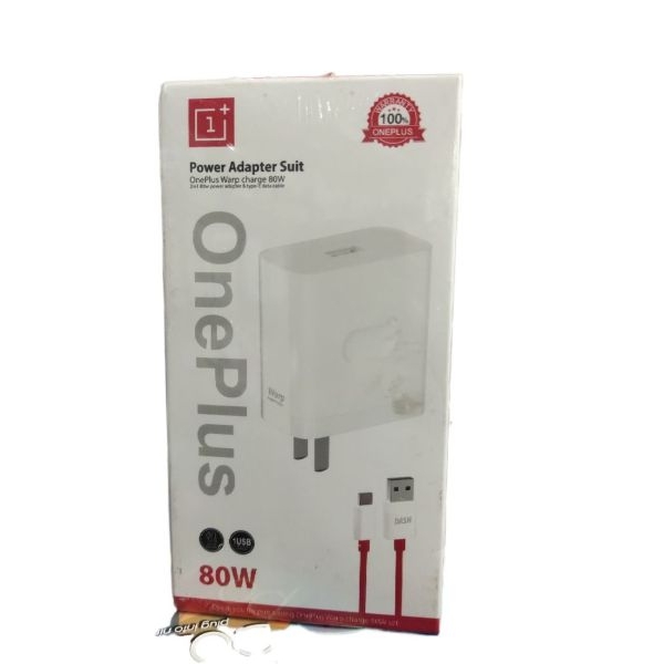 White OnePlus 80W Mobile Charger With Dash Type-C Cable Red - Image 2