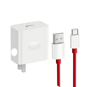 White OnePlus 80W Mobile Charger With Dash Type-C Cable Red