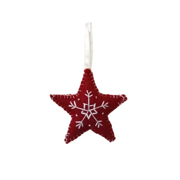White & Red Color Felt Handmade Star Ornament, Home Décor, Christmas Décor - Image 3