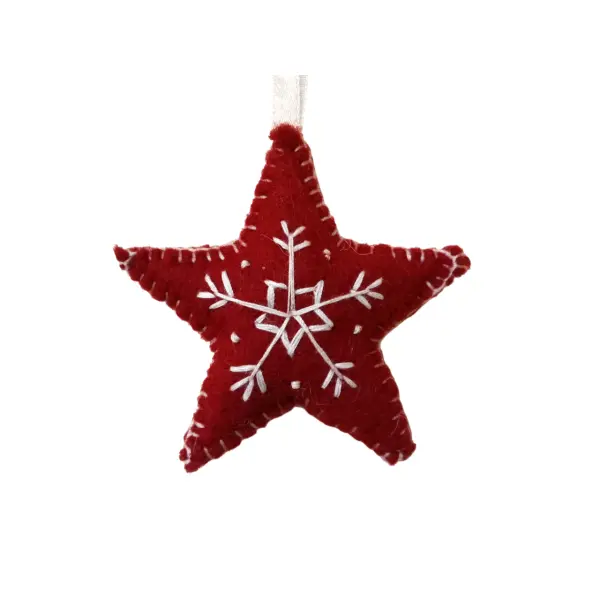 White & Red Color Felt Handmade Star Ornament, Home Décor, Christmas Décor - Image 4