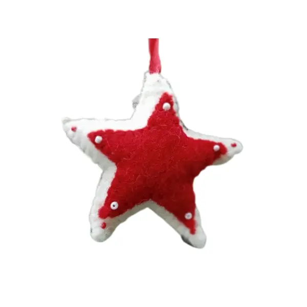 White & Red Color Felt Handmade Star Ornament, Home Décor, Christmas Décor - Image 5