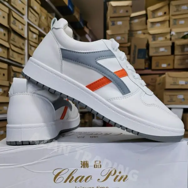 White Sneakers for Women Korean with Grey Orange Stripes - Image 2