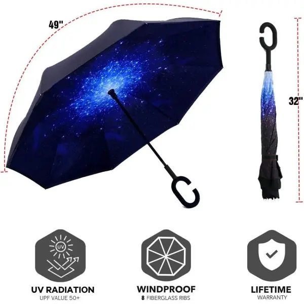 Windproof Upside Down Umbrella Reverse Double Layer FREE BAG Inside-Out C-Handle - Image 4