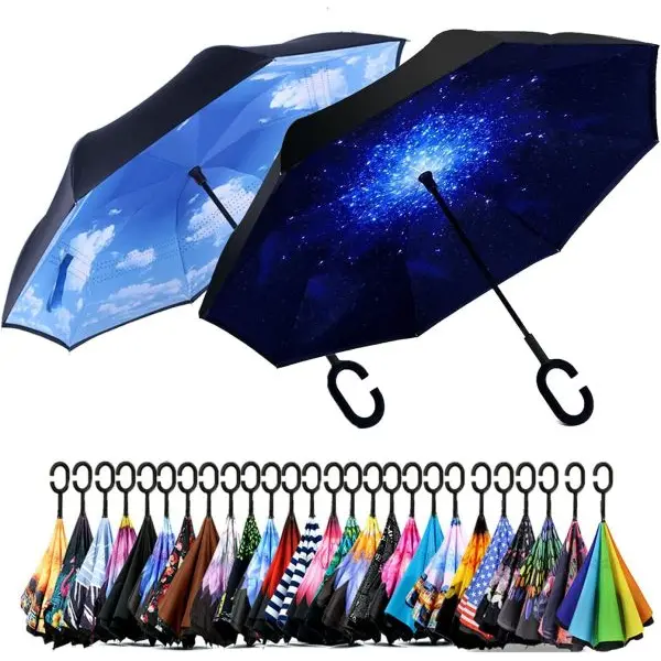 Windproof Upside Down Umbrella Reverse Double Layer FREE BAG Inside-Out C-Handle - Image 5