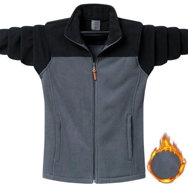 Winter Warm Polar Fleece Contrast Windcheater Jacket For Men's. - Image 2
