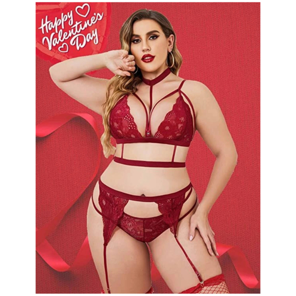 Women Babydoll Lingerie Bra Panty Set for Honeymoon Special Night Occasion with Bra Panty, G-Thong and Garter Belt Free Size Maroon color (No Stockings) - Image 4