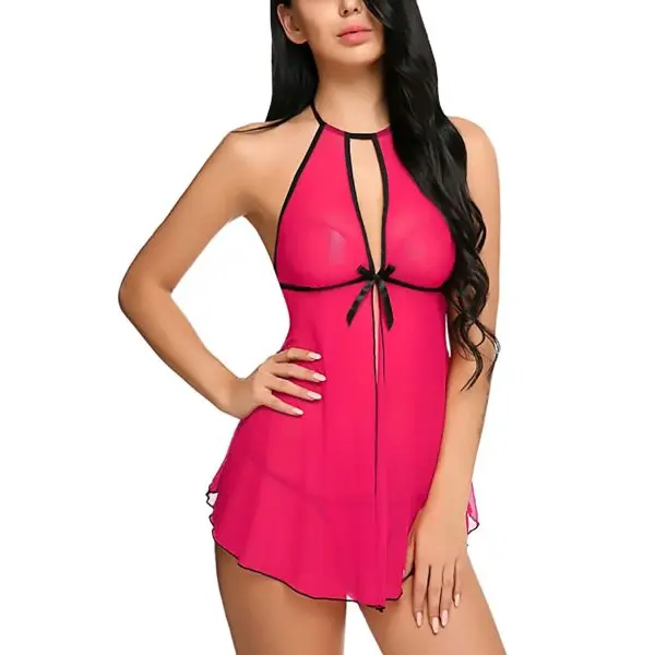 Women Babydoll Nightwear Lingerie with Open Front With G String Panty Free Size Pink Color - Image 4