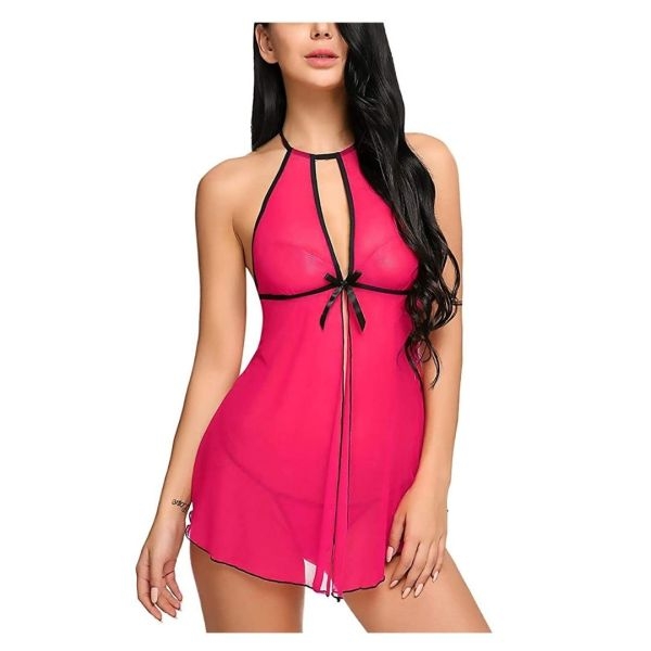 Women Babydoll Nightwear Lingerie with Open Front With G String Panty Free Size Pink Color - Image 5