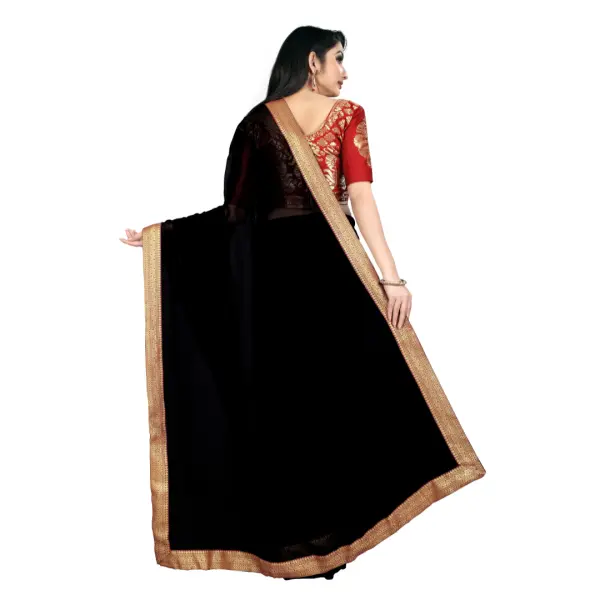 Women Chiffon Embellished Saree with Blouse Piece Free Size Black Color - Image 5