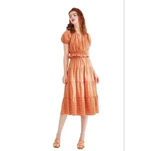 " Women Cotton Comfort Checkered Ensemble: Two-Piece Dress Set."
