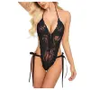 Women Deep V Lingerie Lace Teddy One Piece Babydoll Mini Bodysuit Free Size Black Color