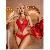 Women Deep V Lingerie Lace Teddy One Piece Babydoll Mini Bodysuit Free Size Red Color