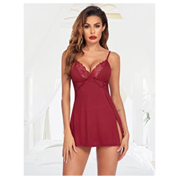 Women Elegant Polycotton Babydoll Lingerie Free Size Wine Red Color - Image 3