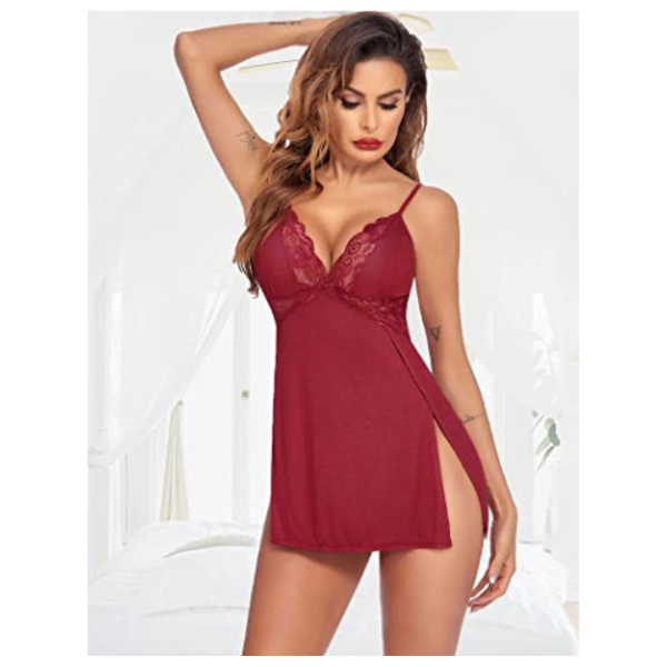 Women Elegant Polycotton Babydoll Lingerie Free Size Wine Red Color - Image 4