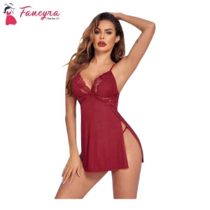 Women Elegant Polycotton Babydoll Lingerie Free Size Wine Red Color