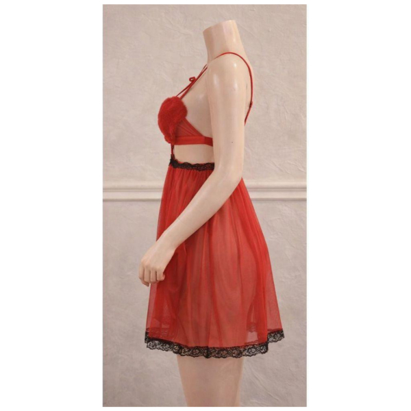 Women Heart Design Nightwear Lingerie Set Babydoll NightDress With G String Panty Free Size Red Color - Image 3