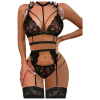 Women Lace Garter Lingerie Set with Removable Choker Teddy Babydoll Strappy Bra and Panty Set Free Size Black color (No Stockings)