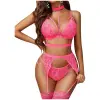 Women Lace Garter Lingerie Set with Removable Choker Teddy Babydoll Strappy Bra and Panty Set Free Size Pink color (No Stockings)