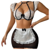 Women Lace Net Fabric 3 Pieces Bralette Bra and Cute Mini Skirt Contrast Lace Bow Front Low Rise Underwire Halter Lingerie Set with G-String Black Color