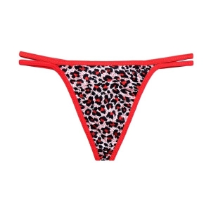 Women Lace Tiger Print Thong Panty Free Size Red Color