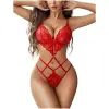 Women Lingerie Deep V Teddy Lingerie Lace Bodysuit Cut Out One Piece Mini Babydoll Free Size Red Color