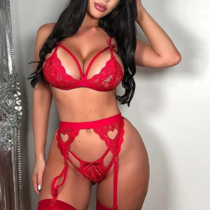 "Women Lingerie Set with Garter Belt Bra and Panty Sets Lace Bodydoll Bodysuit Free Size Red Color(No Stocking)"