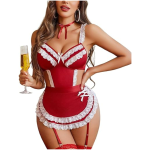 Women Lingerie Sets Lace V Neck Teddy Babydoll 3 Pack Lingerie Costumes Sleepwear Dress Free Size Red Color