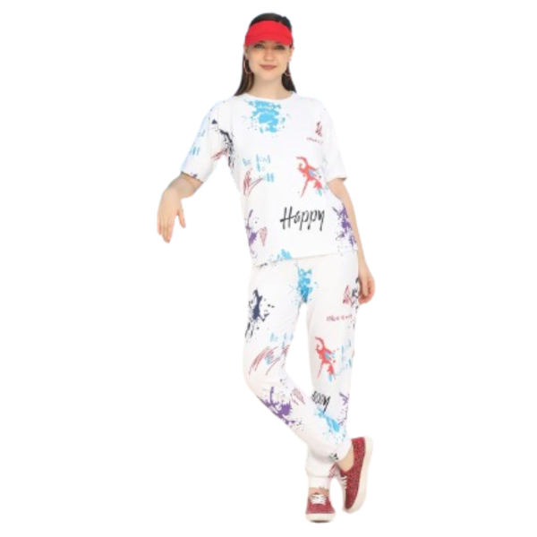 Women Lycre Tie-Dye Printed Top and Pajama Pants Regular Fit Night Suit Large Size Multicolor - Image 2