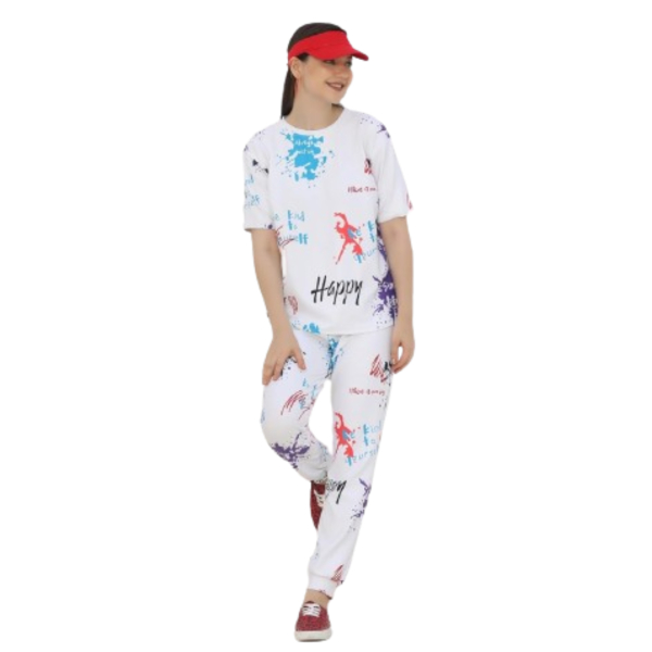Women Lycre Tie-Dye Printed Top and Pajama Pants Regular Fit Night Suit Large Size Multicolor - Image 3