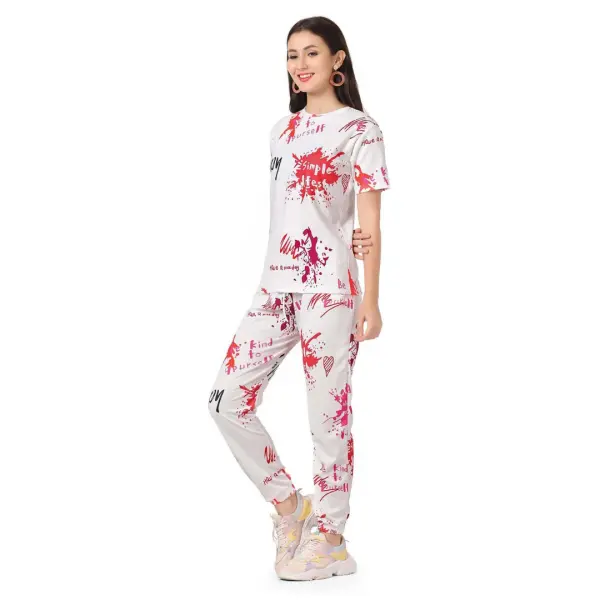 Women Lycre Tie-Dye Printed Top and Pajama Pants Regular Fit Night Suit Large Size Multicolor - Image 3
