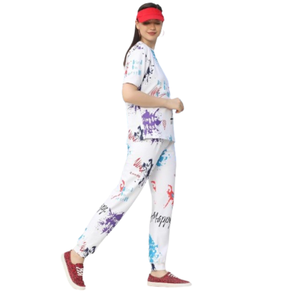Women Lycre Tie-Dye Printed Top and Pajama Pants Regular Fit Night Suit Large Size Multicolor - Image 4