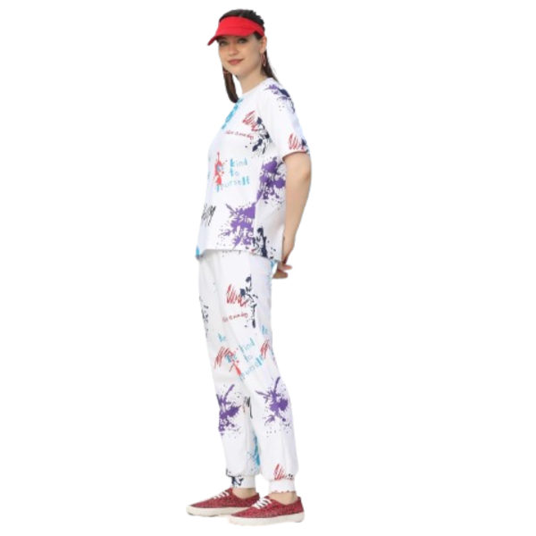 Women Lycre Tie-Dye Printed Top and Pajama Pants Regular Fit Night Suit Large Size Multicolor - Image 5
