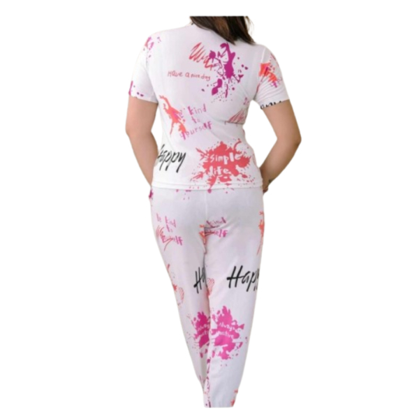 Women Lycre Tie-Dye Printed Top and Pajama Pants Regular Fit Night Suit Medium Size Multicolor - Image 2
