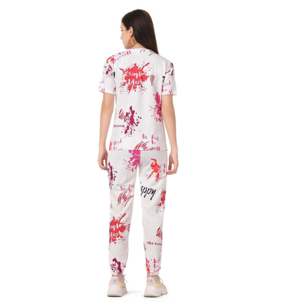 Women Lycre Tie-Dye Printed Top and Pajama Pants Regular Fit Night Suit Medium Size Multicolor - Image 2