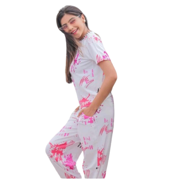 Women Lycre Tie-Dye Printed Top and Pajama Pants Regular Fit Night Suit Medium Size Multicolor - Image 4