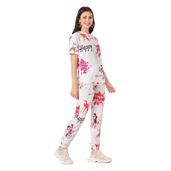 Women Lycre Tie-Dye Printed Top and Pajama Pants Regular Fit Night Suit Medium Size Multicolor - Image 4