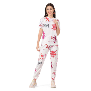 Women Lycre Tie-Dye Printed Top and Pajama Pants Regular Fit Night Suit Medium Size Multicolor