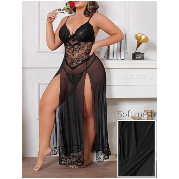 Women Nightdress Maxi Lingerie Lace Babydoll Sleepwear For Honeymoon First Night Bridal Nightdress Free Size Black Color - Image 2