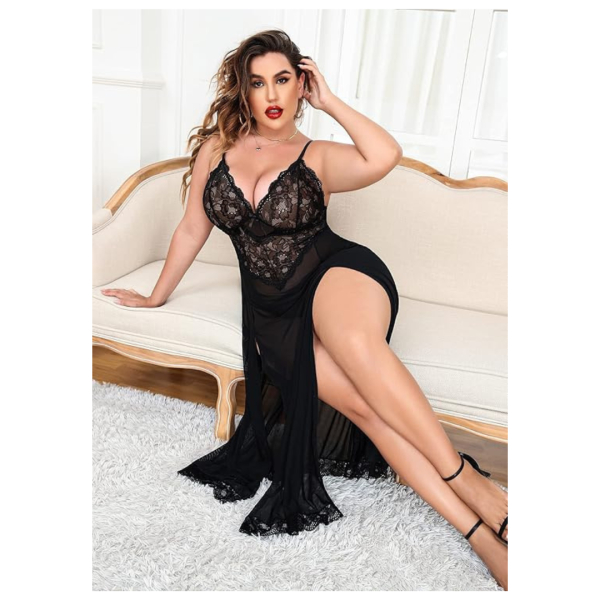 Women Nightdress Maxi Lingerie Lace Babydoll Sleepwear For Honeymoon First Night Bridal Nightdress Free Size Black Color - Image 2