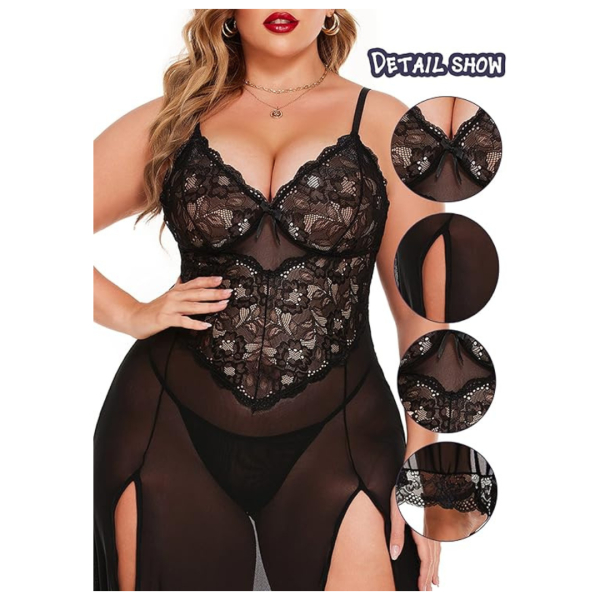 Women Nightdress Maxi Lingerie Lace Babydoll Sleepwear For Honeymoon First Night Bridal Nightdress Free Size Black Color - Image 3