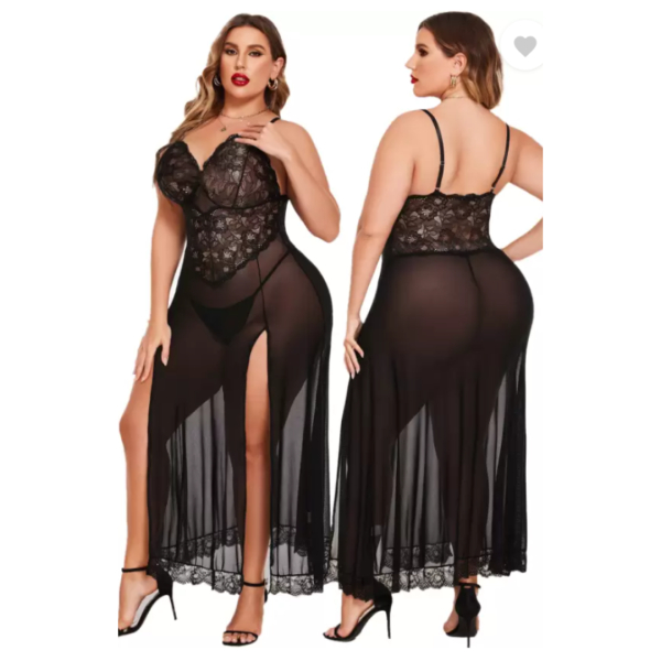 Women Nightdress Maxi Lingerie Lace Babydoll Sleepwear For Honeymoon First Night Bridal Nightdress Free Size Black Color - Image 4