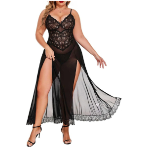 Women Nightdress Maxi Lingerie Lace Babydoll Sleepwear For Honeymoon First Night Bridal Nightdress Free Size Black Color