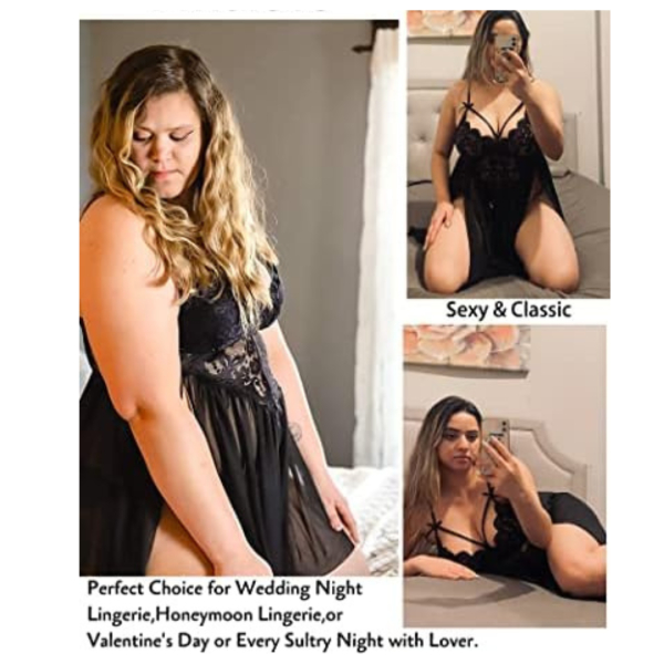 Women Nightwear Lingerie Babydoll NightDress With G String Panty Free Size Black Color - Image 4