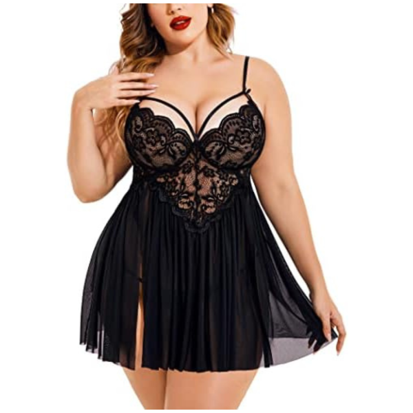 Women Nightwear Lingerie Babydoll NightDress With G String Panty Free Size Black Color