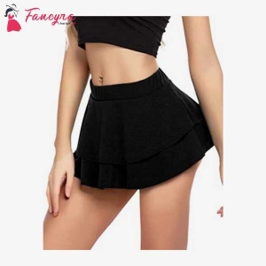 Women Pleated Mini Skirt Solid Ruffle Lingerie Skirts Free Size Black Color